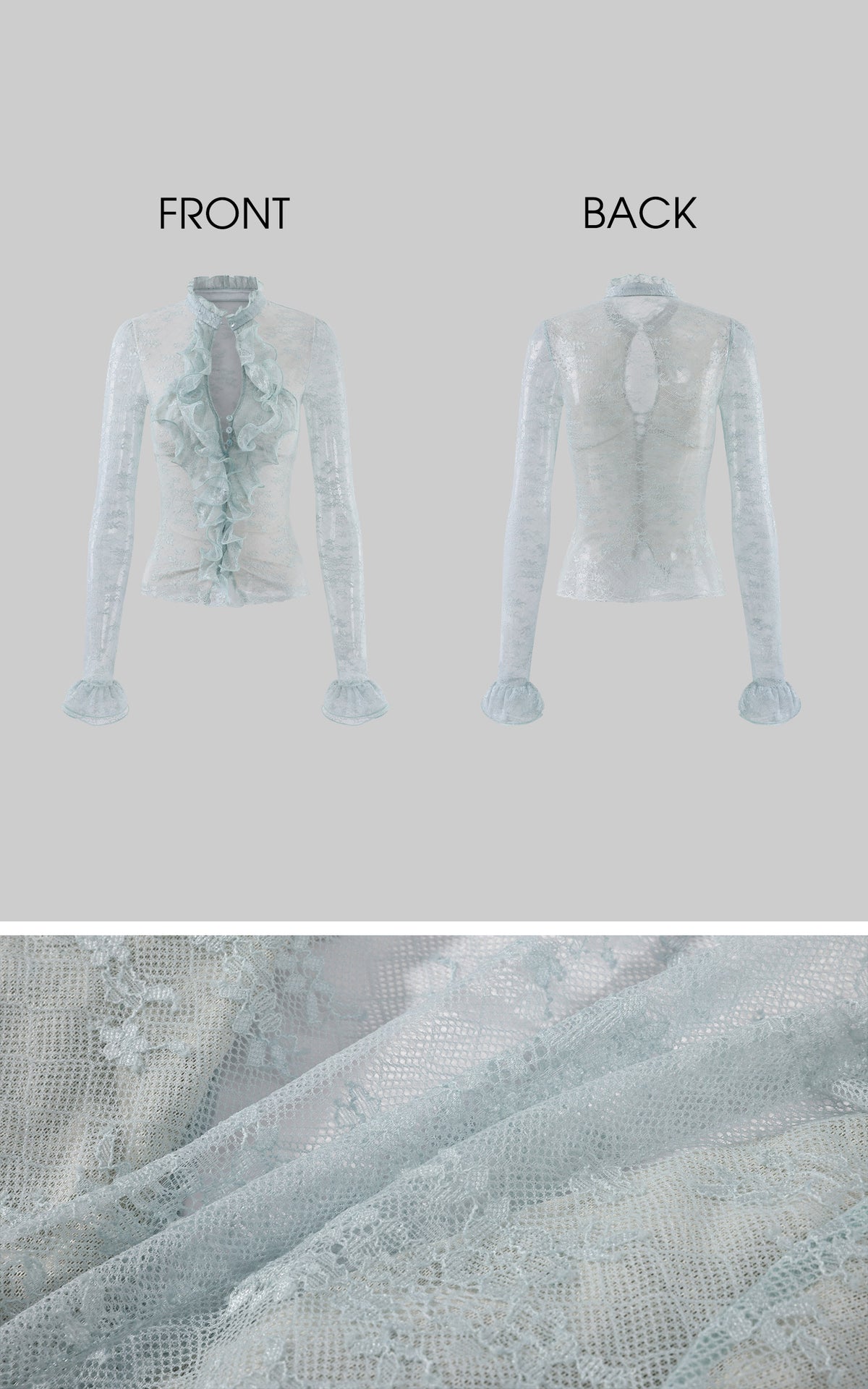 Hydrae Ensemble deux pièces : blouse à volants en dentelle florale transparente et jupe midi en similicuir, avec devant goutte d'eau et silhouette sculptée