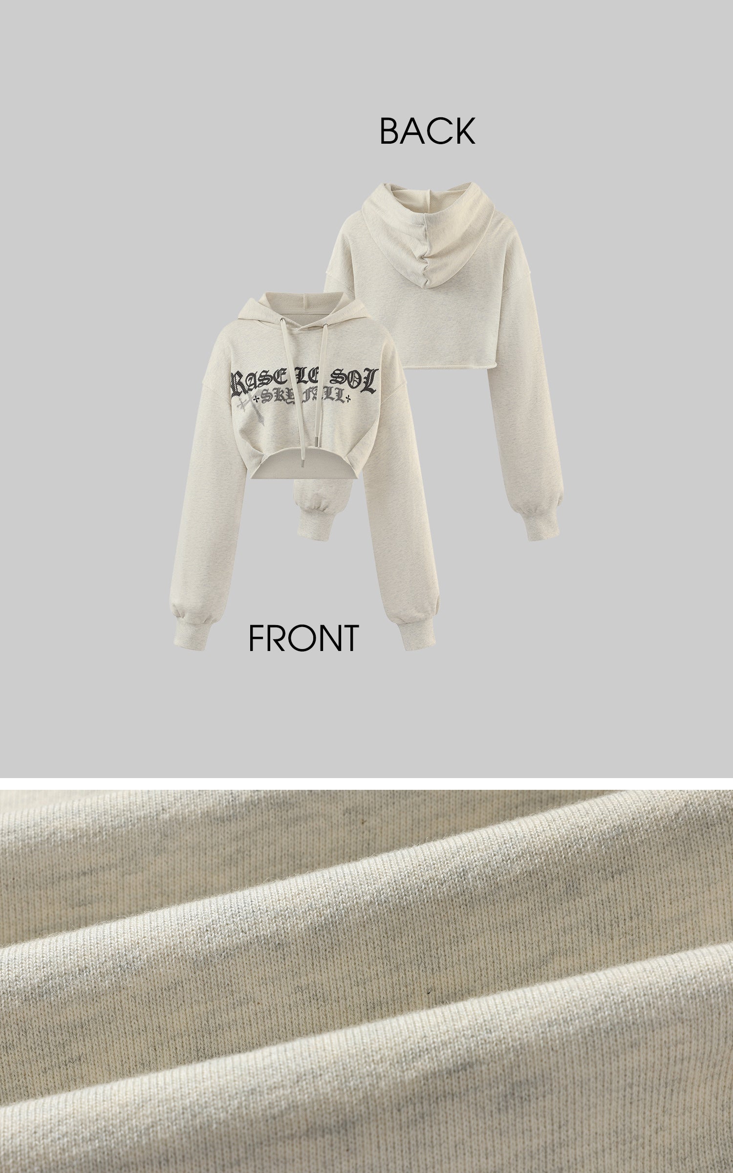 Rase le sol Gothic Embroidery Cropped Hoodie with Raw Edge Detail
