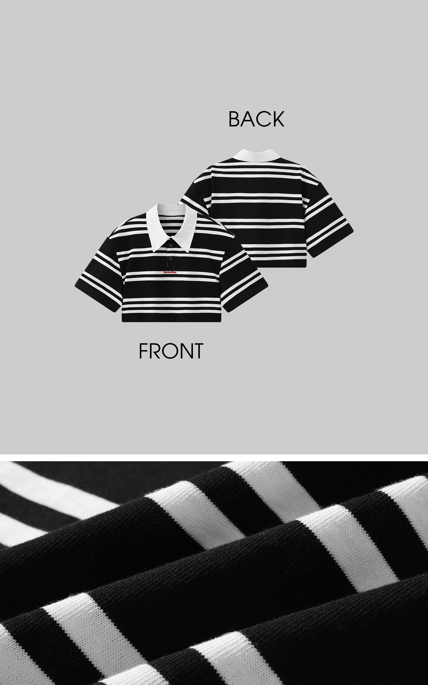 WARDEN EDGE Striped Cropped Polo Shirt with Contrast Collar - PINKPARKS