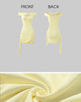 DreamyNerd Off-Shoulder Drape Mini Dress with Rosette Detail - PINKPARKS