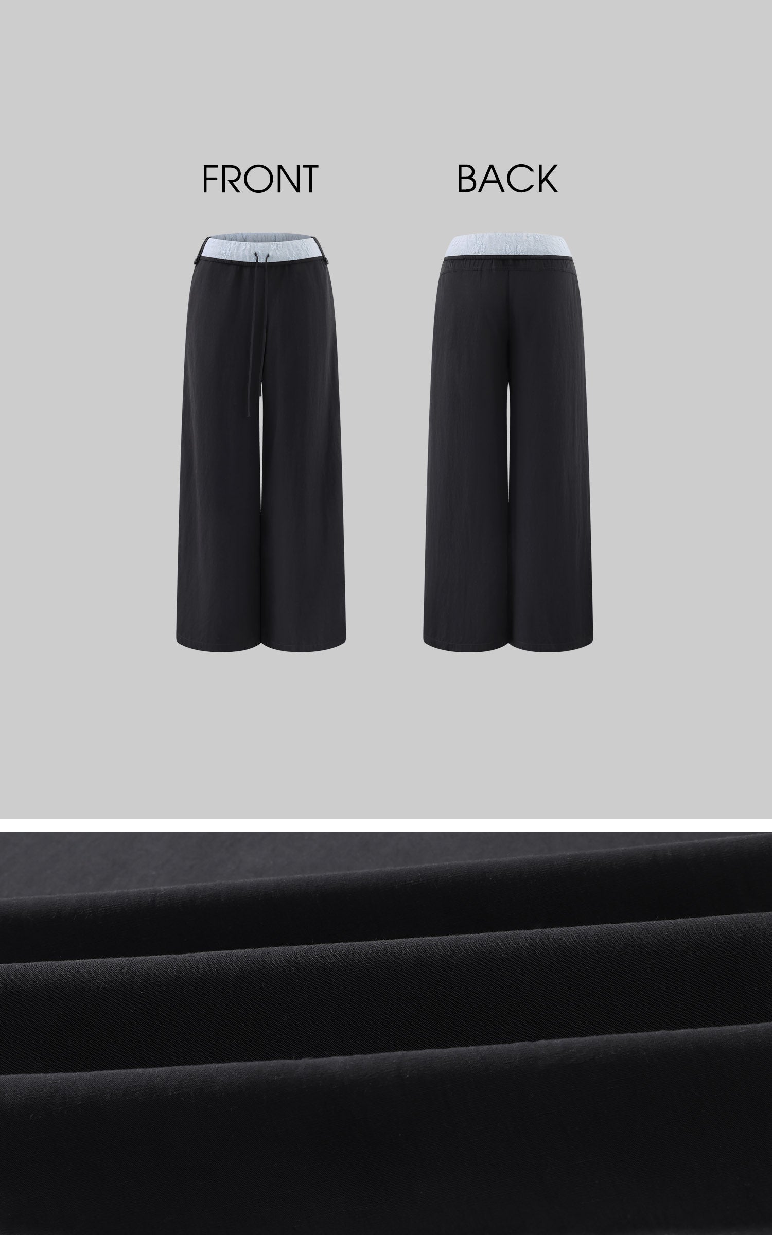 Hydrae Contrast Foldover Waist Drawstring Low Rise Wide Leg Pants