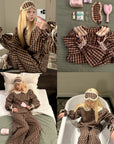 Rase le sol Plaid Lace Trim Pajama Set with Eye Mask