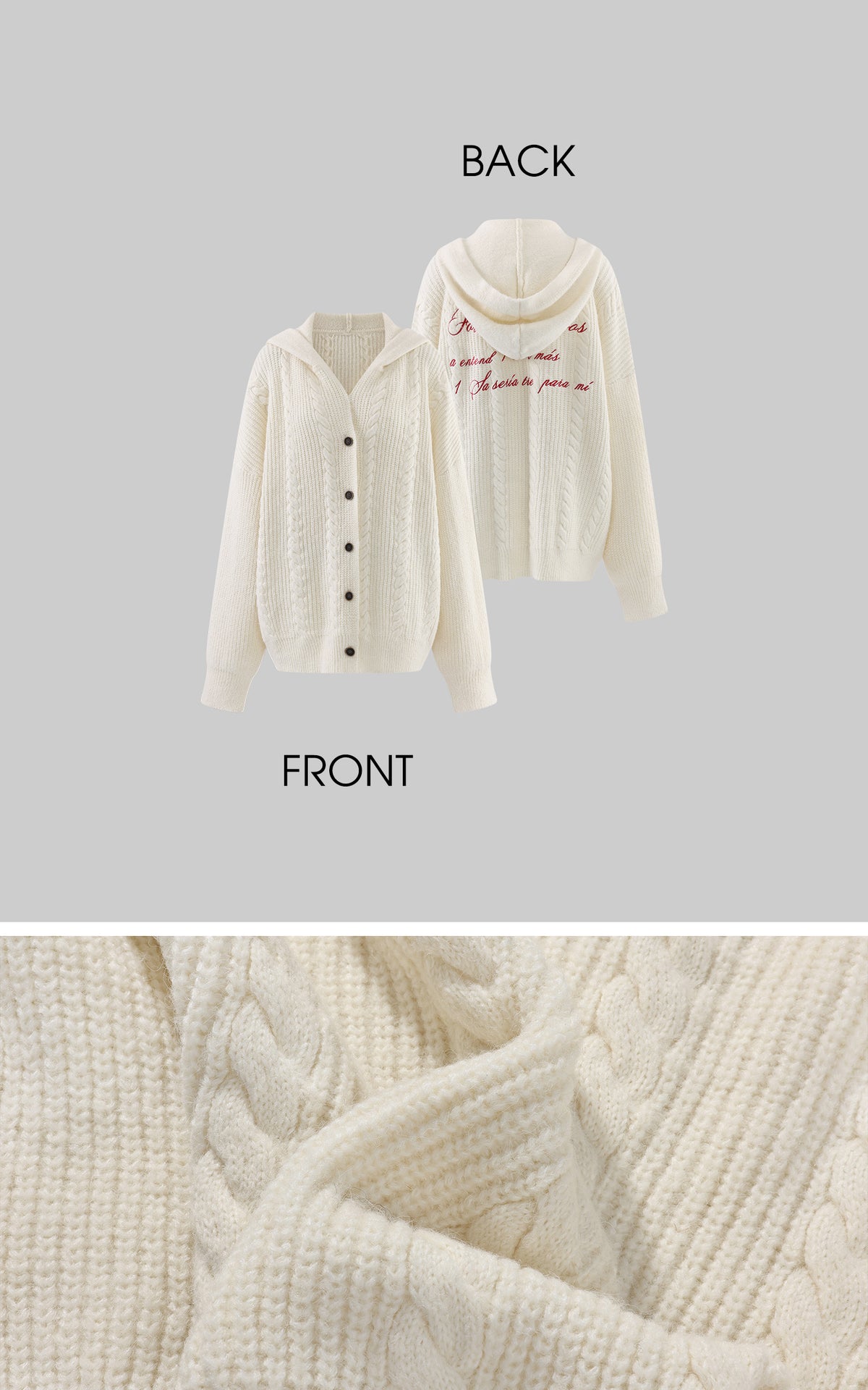 Rase le sol Oversized Cable Knit Embroidered Hooded Cardigan