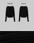 ROVENTE Deep V Draped Asymmetric Long Sleeve Ruched Wrap Top