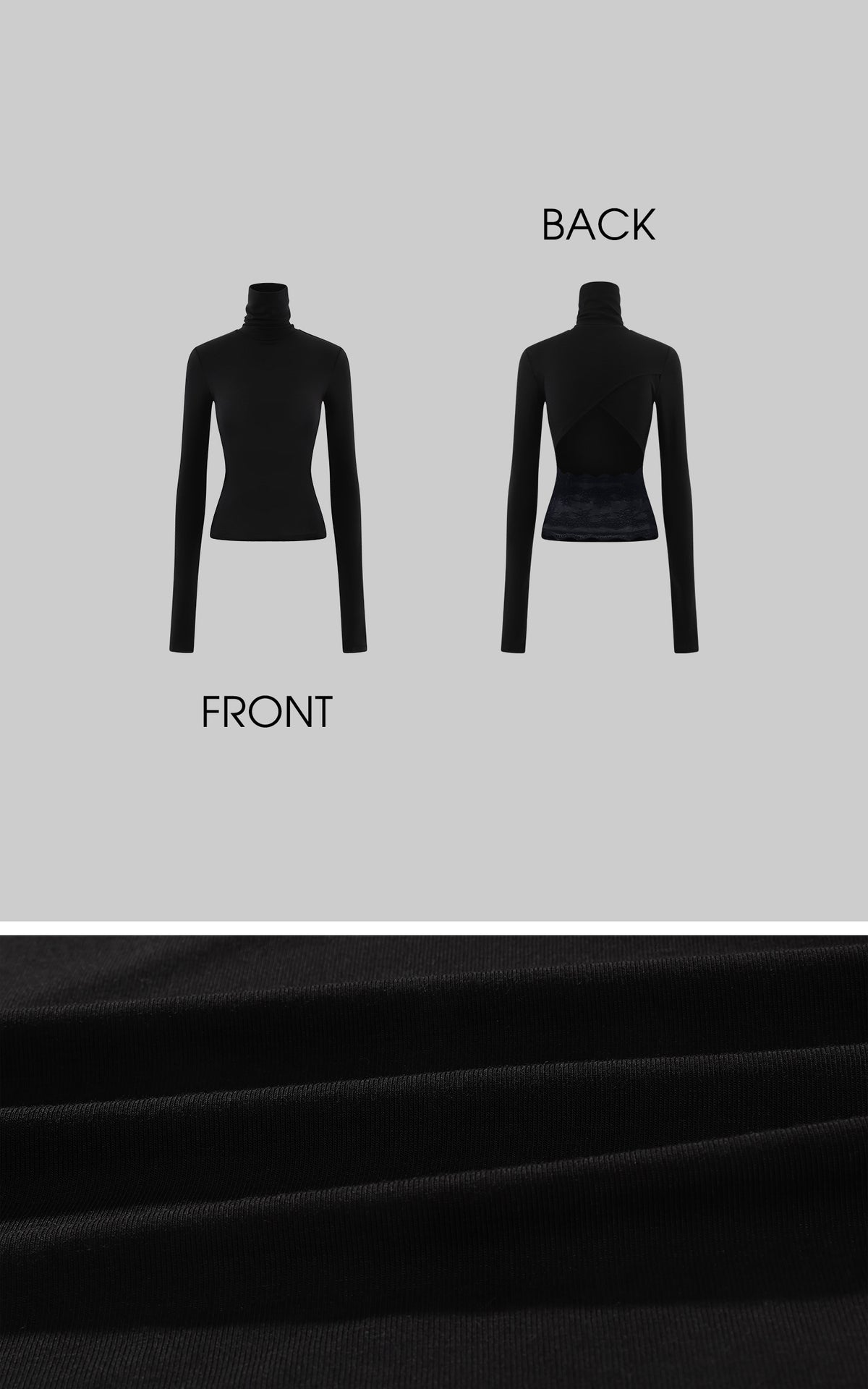 0122stepll Lace-Back Cutout Turtleneck Long Sleeve Top