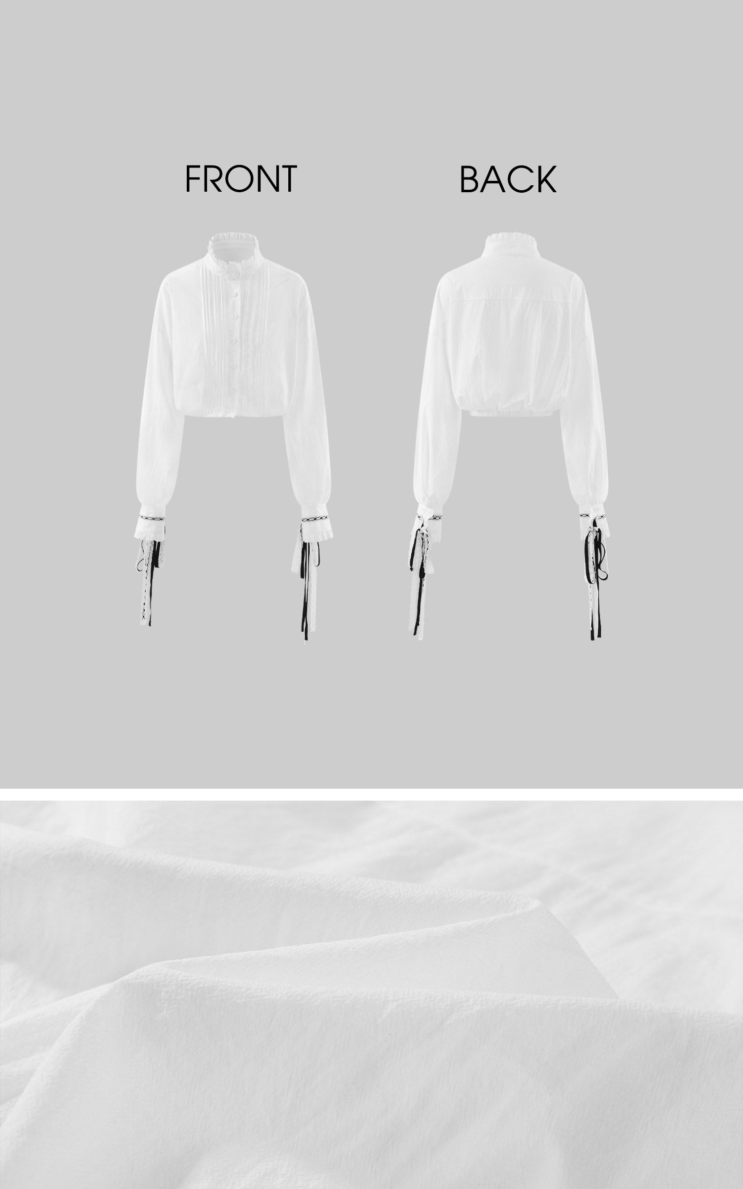 WARDEN EDGE Victorian Ruffle Collar Cropped Blouse with Lace Sleeve Details