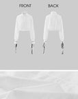 WARDEN EDGE Victorian Ruffle Collar Cropped Blouse with Lace Sleeve Details
