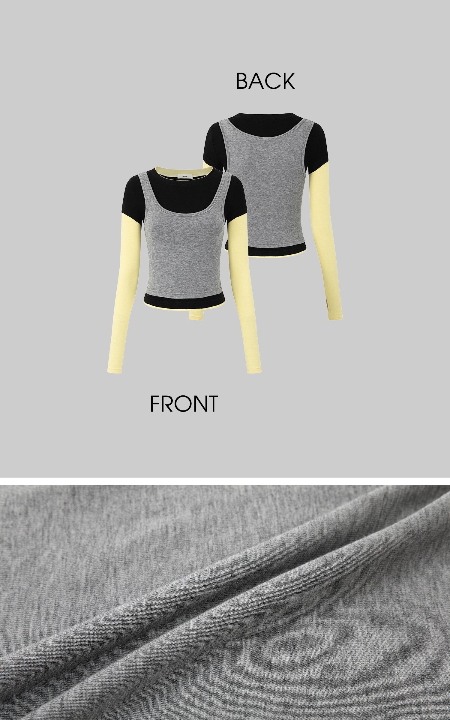 IAMXIAA 페이크 3겹 레이어드 슬림핏 긴팔 탑