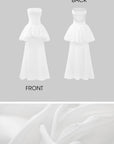 Rase le sol Strapless Peplum Sheer Layered Midi Dress Set with Bubble Shorts - PINKPARKS
