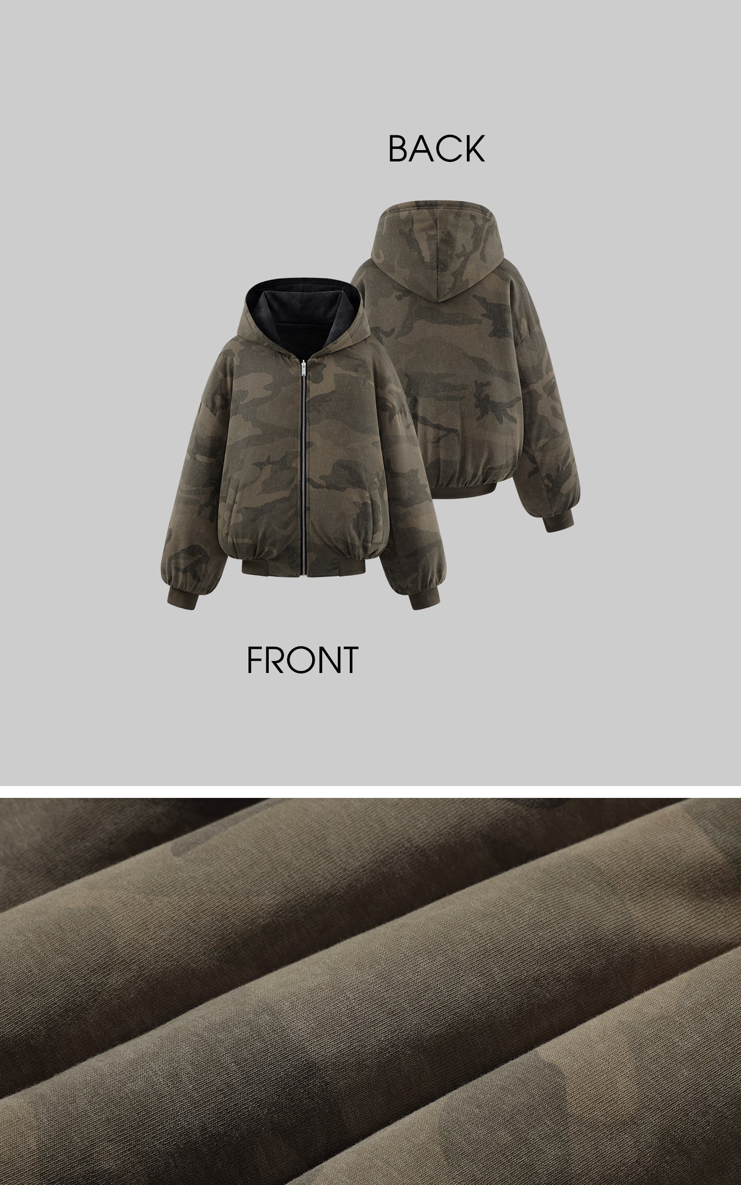 Rase le sol Reversible Hooded Puffer Jacket with Camo and Solid Color Sides