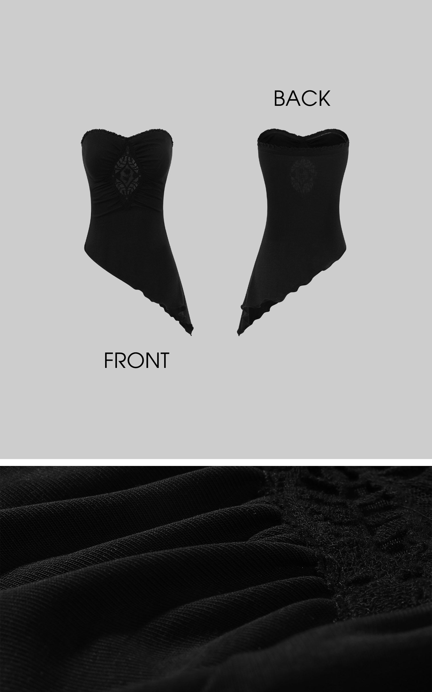 Hydrae Strapless Lace Panel Asymmetric Hem Top