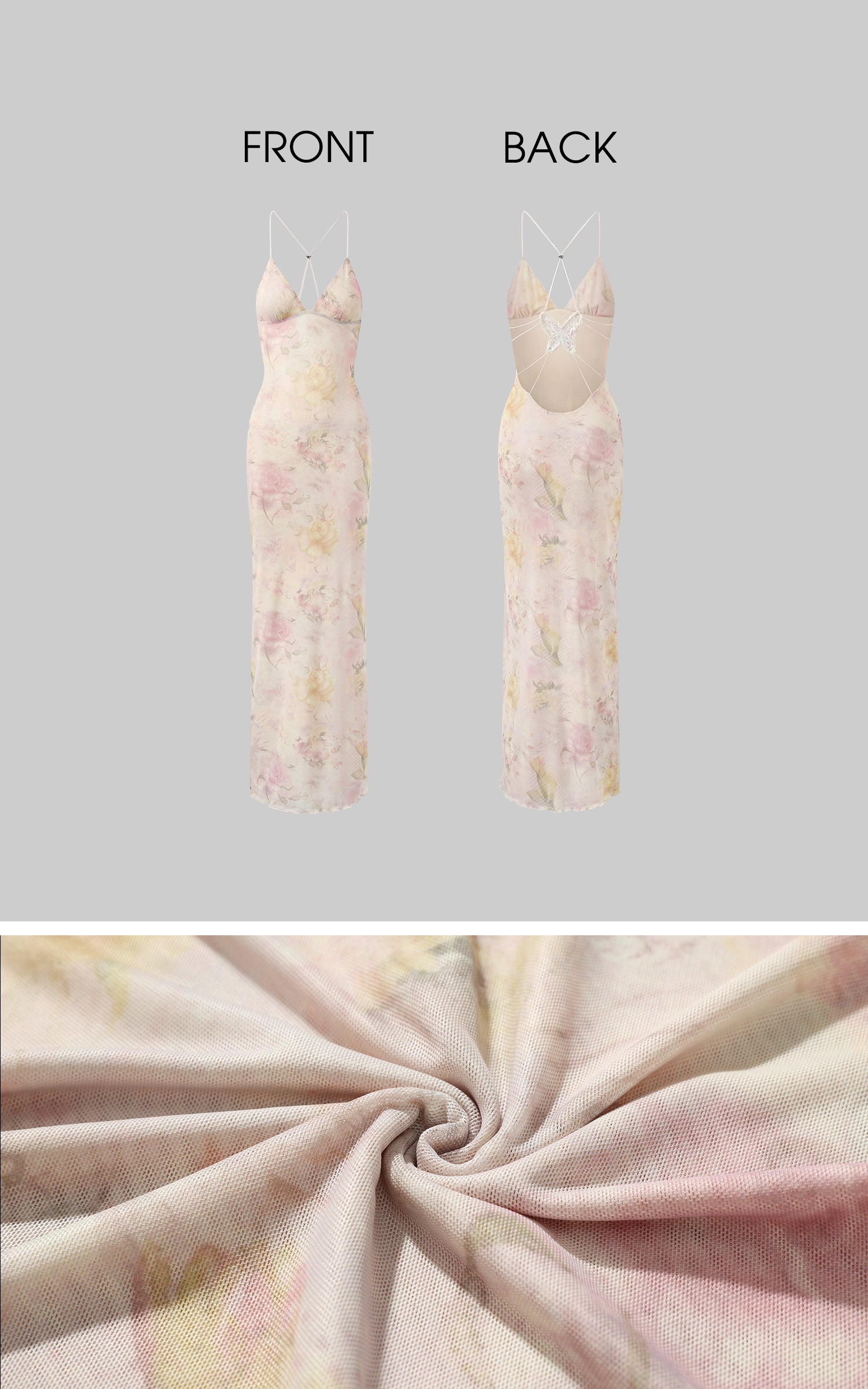 DreamyNerd Floral Sheer Backless Slip Dress - PINKPARKS