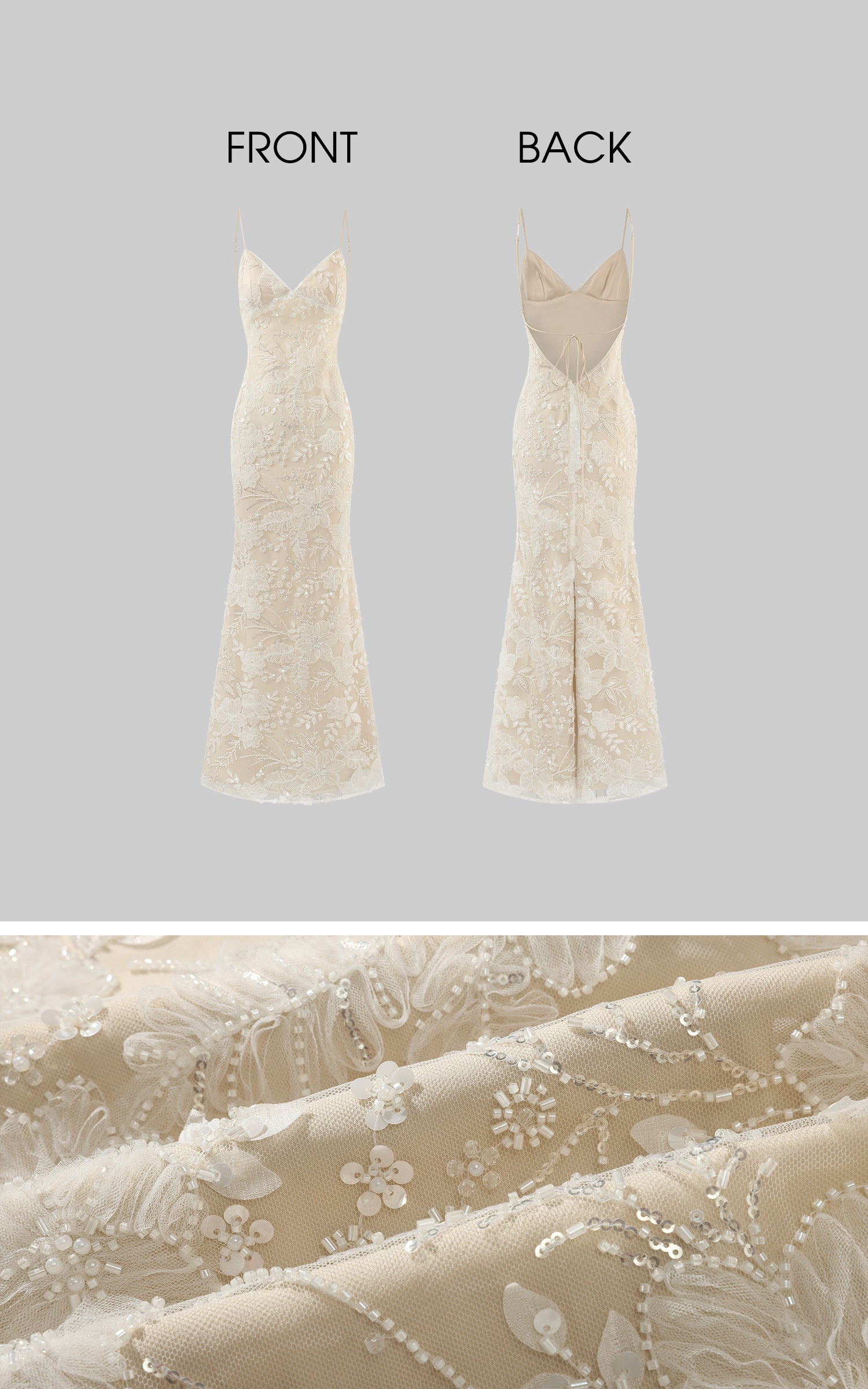 ROVENTE Embellished Lace Maxi Dress with Sequin Detail and Open Back
