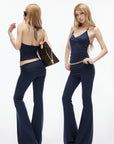 IAMXIAA Y2K Backless Halter Top & Low Rise Ruched Flare Pants Set