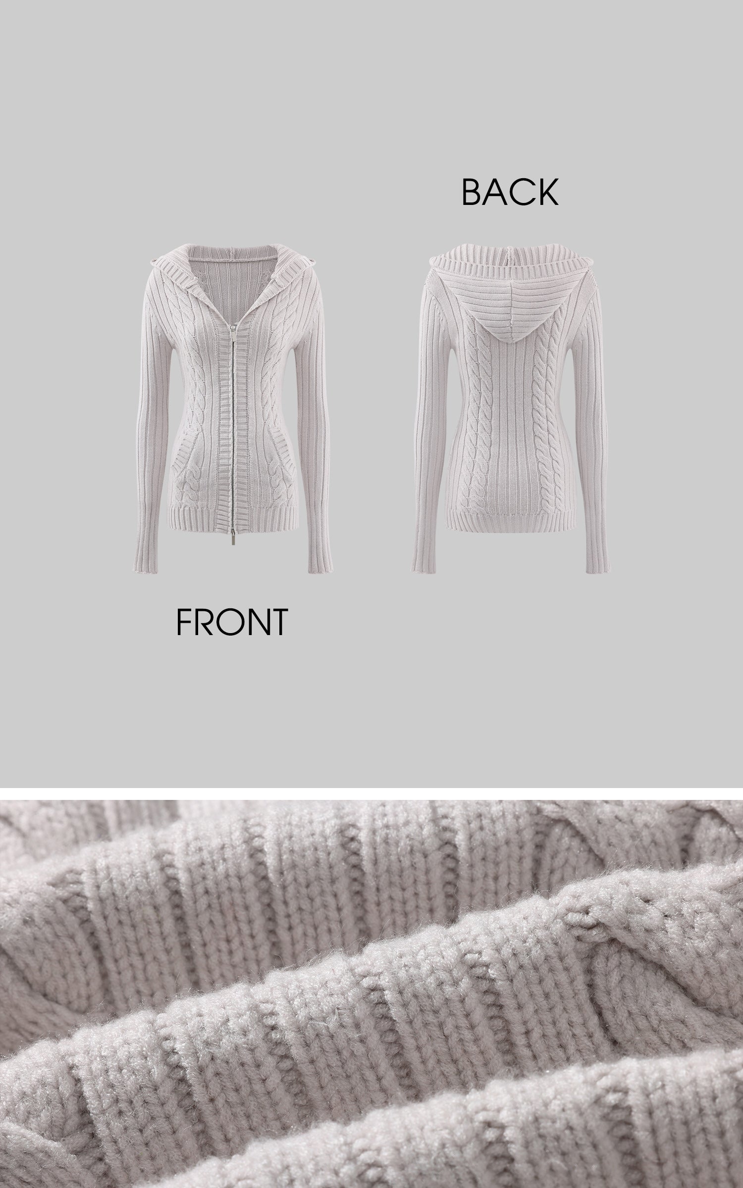 Rase le sol フィットしたケーブルジップアップウール風フーディセーター