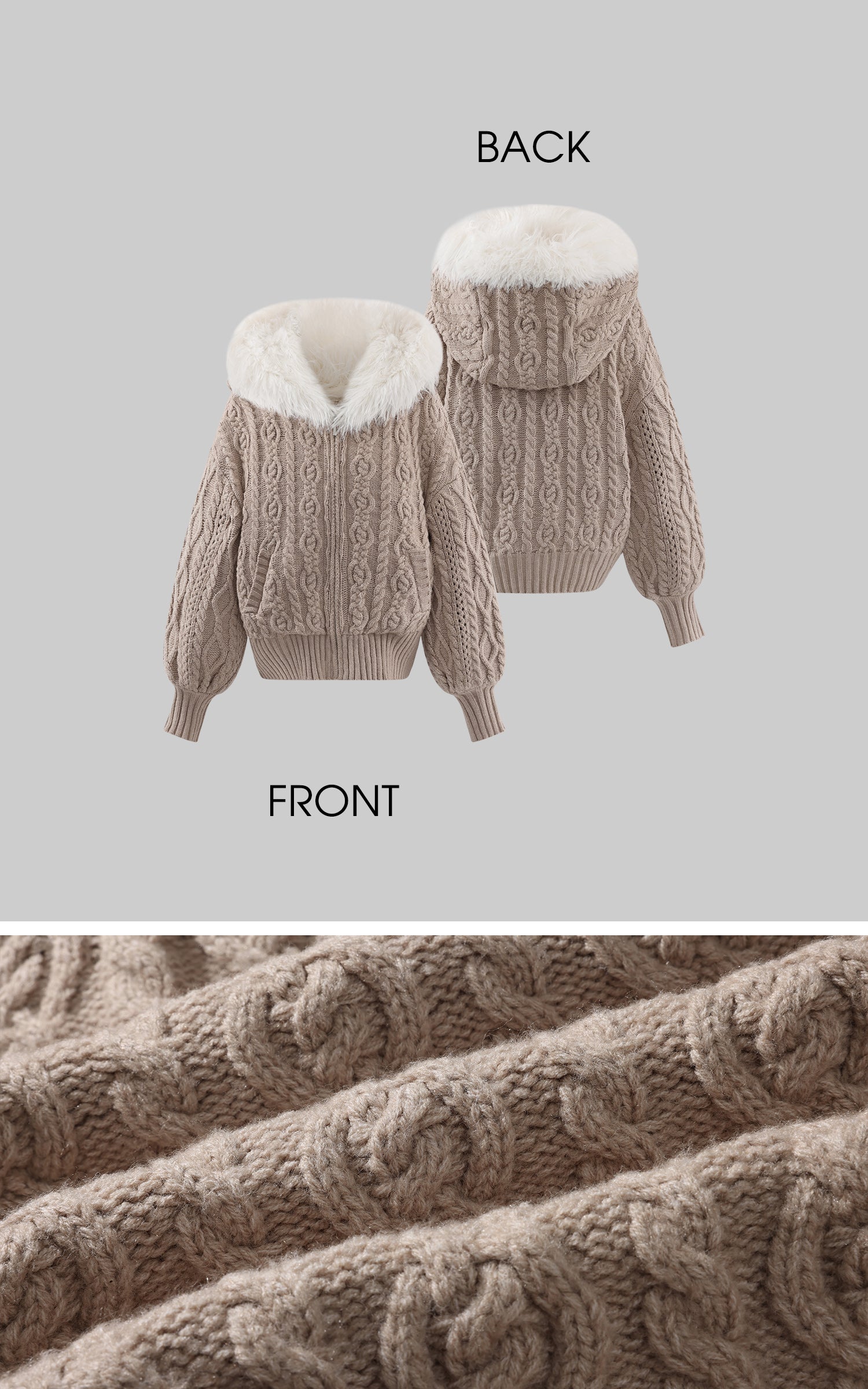 Rase le sol 플러시 안감 후드 케이블 니트 스웨터 자켓