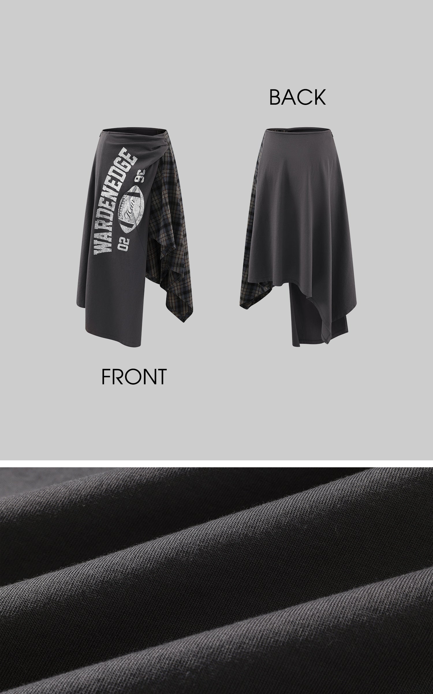 WARDEN EDGE グラフィックプリント付きアシンメトリックチェックパッチワークスカート