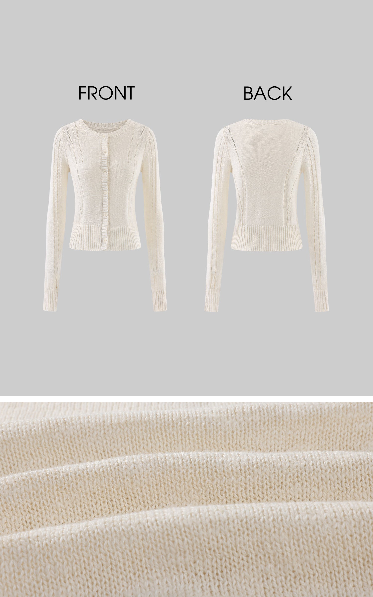 Rase le sol Openwork Pointelle Knit Button-Front Slim Long Sleeve Cardigan