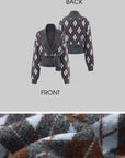 Rase le sol Argyle Knit Cropped Cardigan with Double Button Waist Design