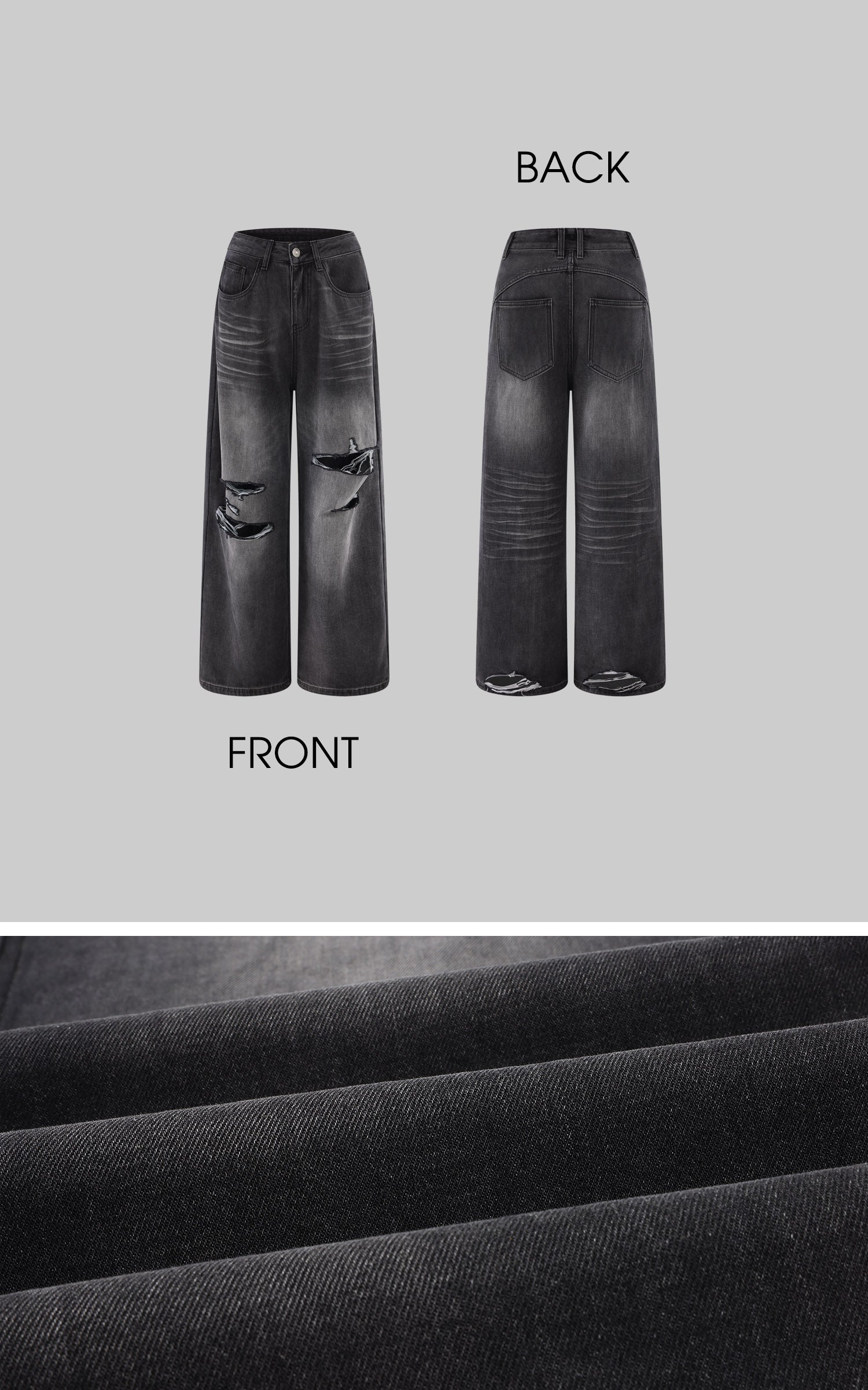 ROVENTE Distressed Washed Wide-Leg Denim Pants