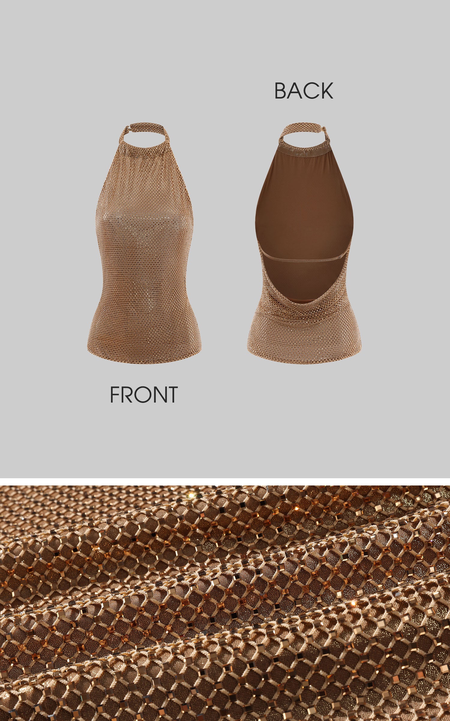 ROVENTE Metallic Mesh Halter Top