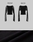 IAMXIAA Sheer Ribbed Knit Cape Sleeve Open Back Cropped Top