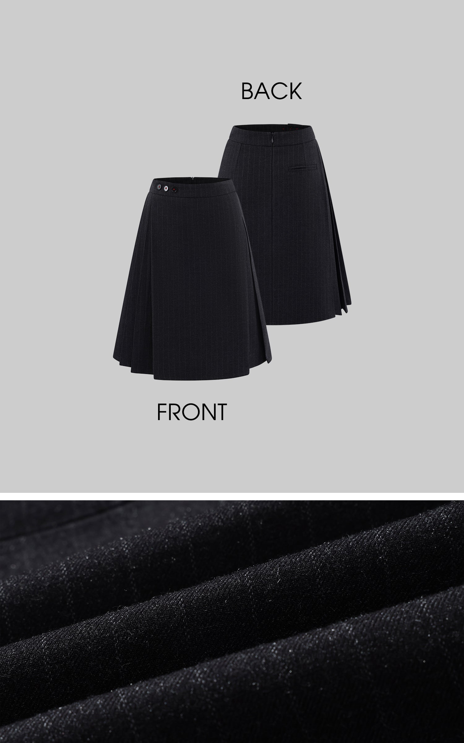 WARDEN EDGE Pleated Pinstripe Skirt