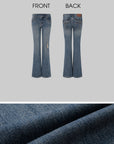 IAMXIAA Low-Rise Eyelet Pocket Distressed Flared Denim Jeans with Vintage Wash
