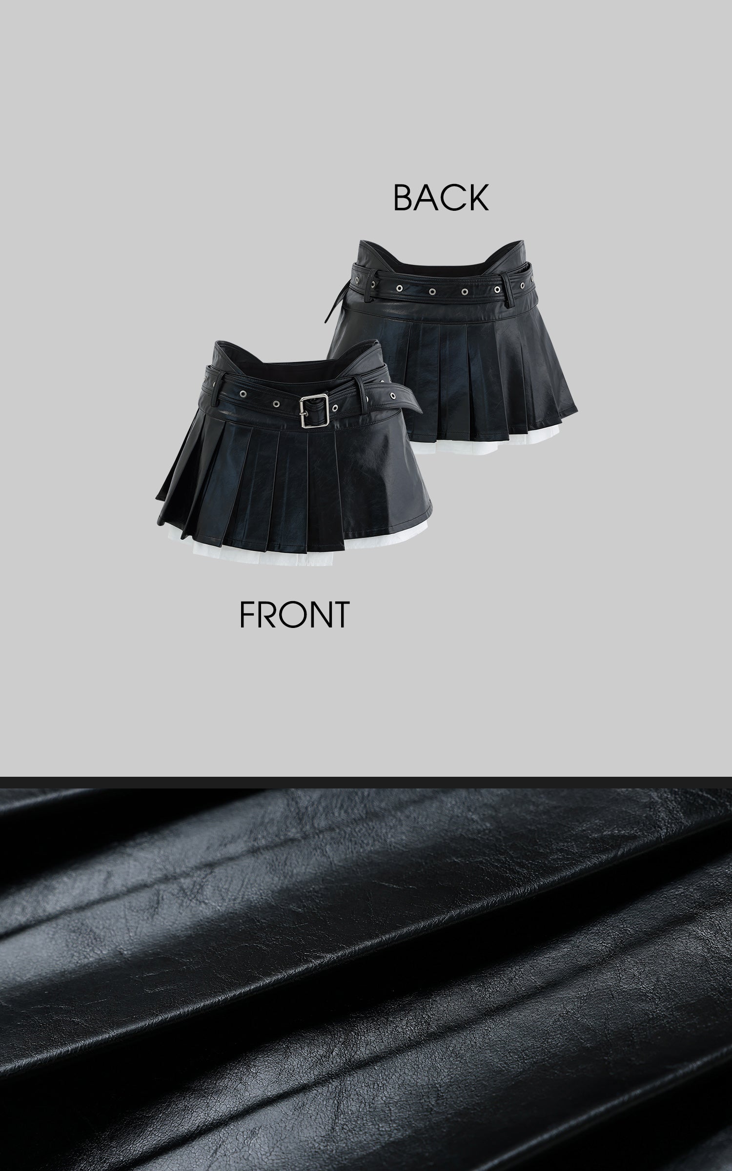 Rase le sol Pleated PU Leather Mini Skirt