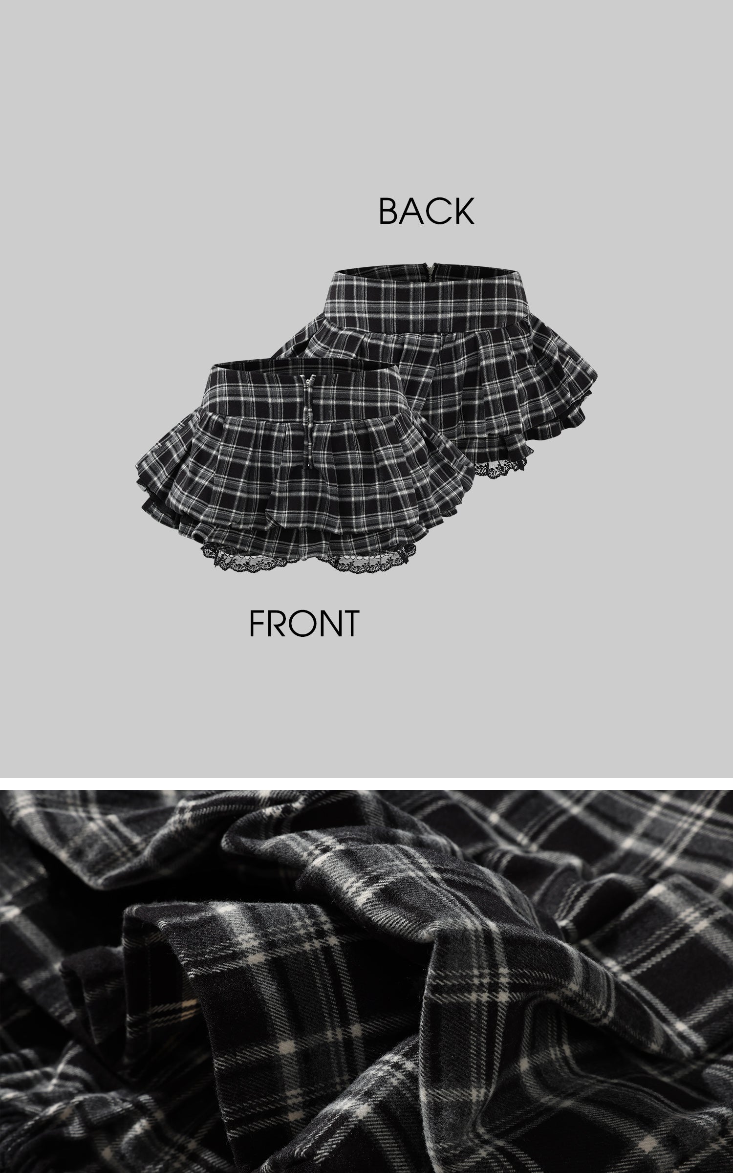 WARDEN EDGE Plaid Lace Trim Layered Mini Skirt