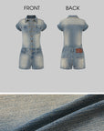 IAMXIAA Vintage Wash Fitted Denim Button-Up Short Sleeve Romper