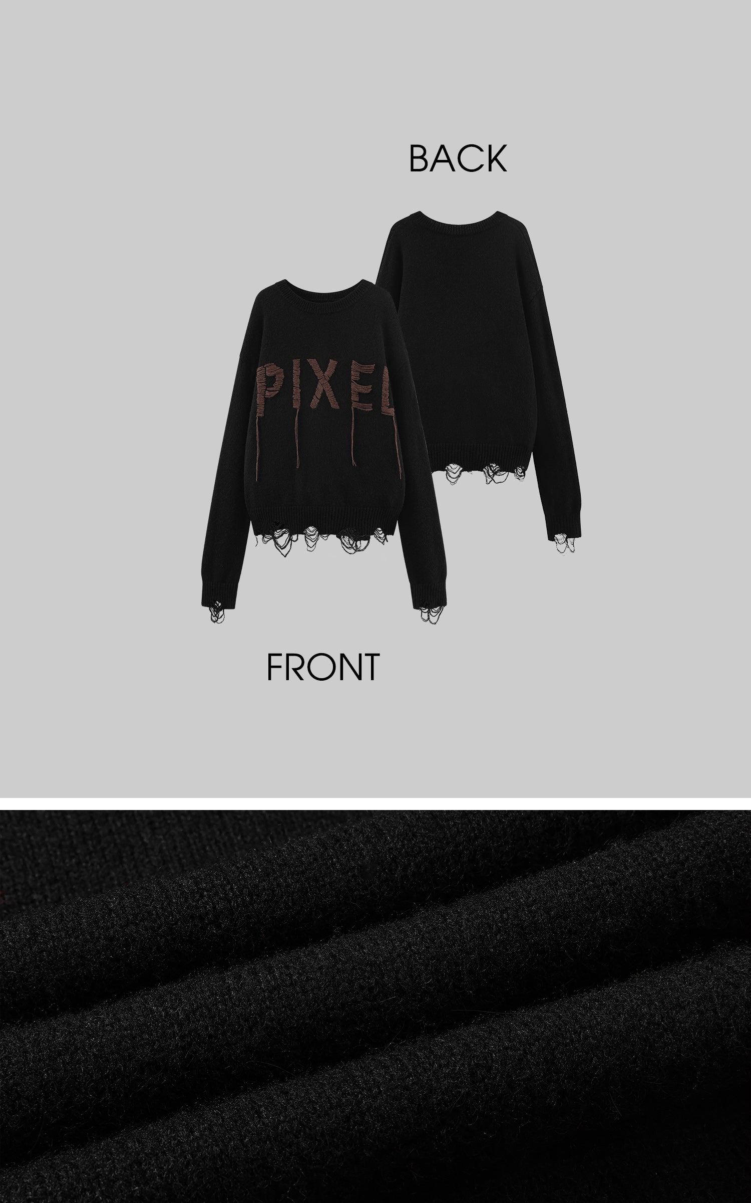 Low pixel Distressed Letter Embroidered Oversized Knit Sweater
