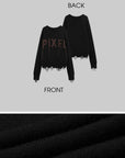Low pixel Distressed Letter Embroidered Oversized Knit Sweater