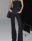 IAMXIAA Strapless Denim Top and Flared Pants Two-Piece Set