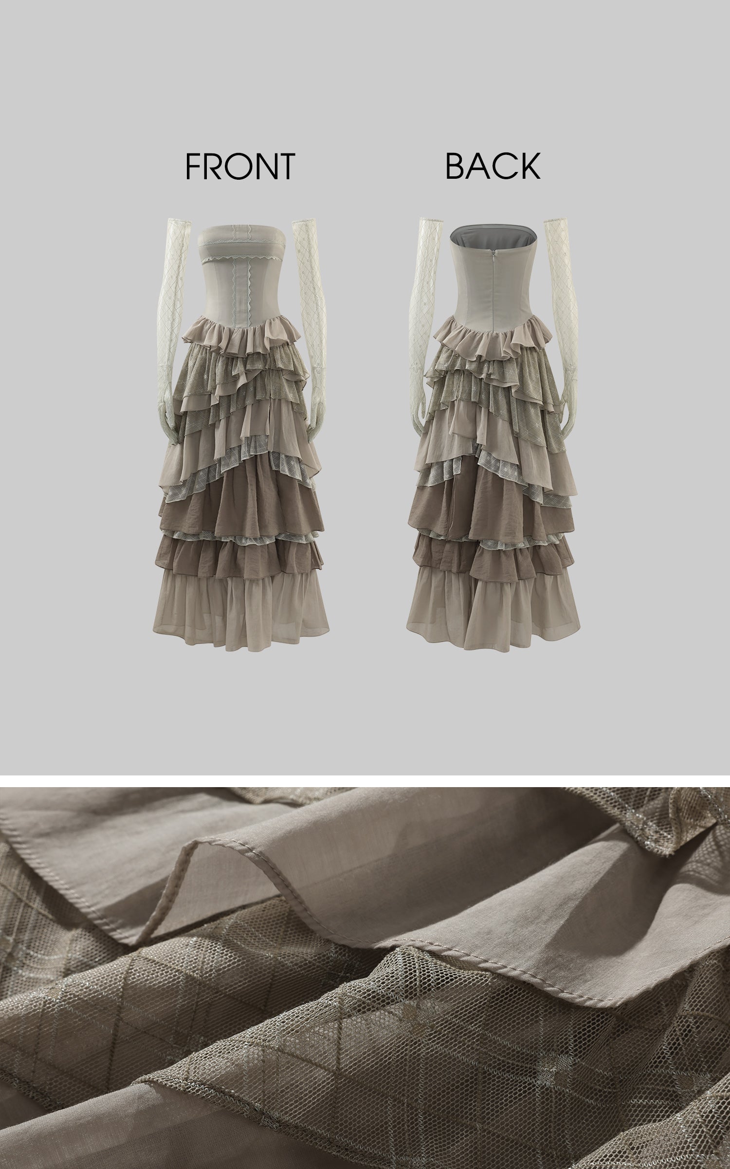 Rase le sol Tiered Lace-Panel Bustier Dress with Sheer Gloves