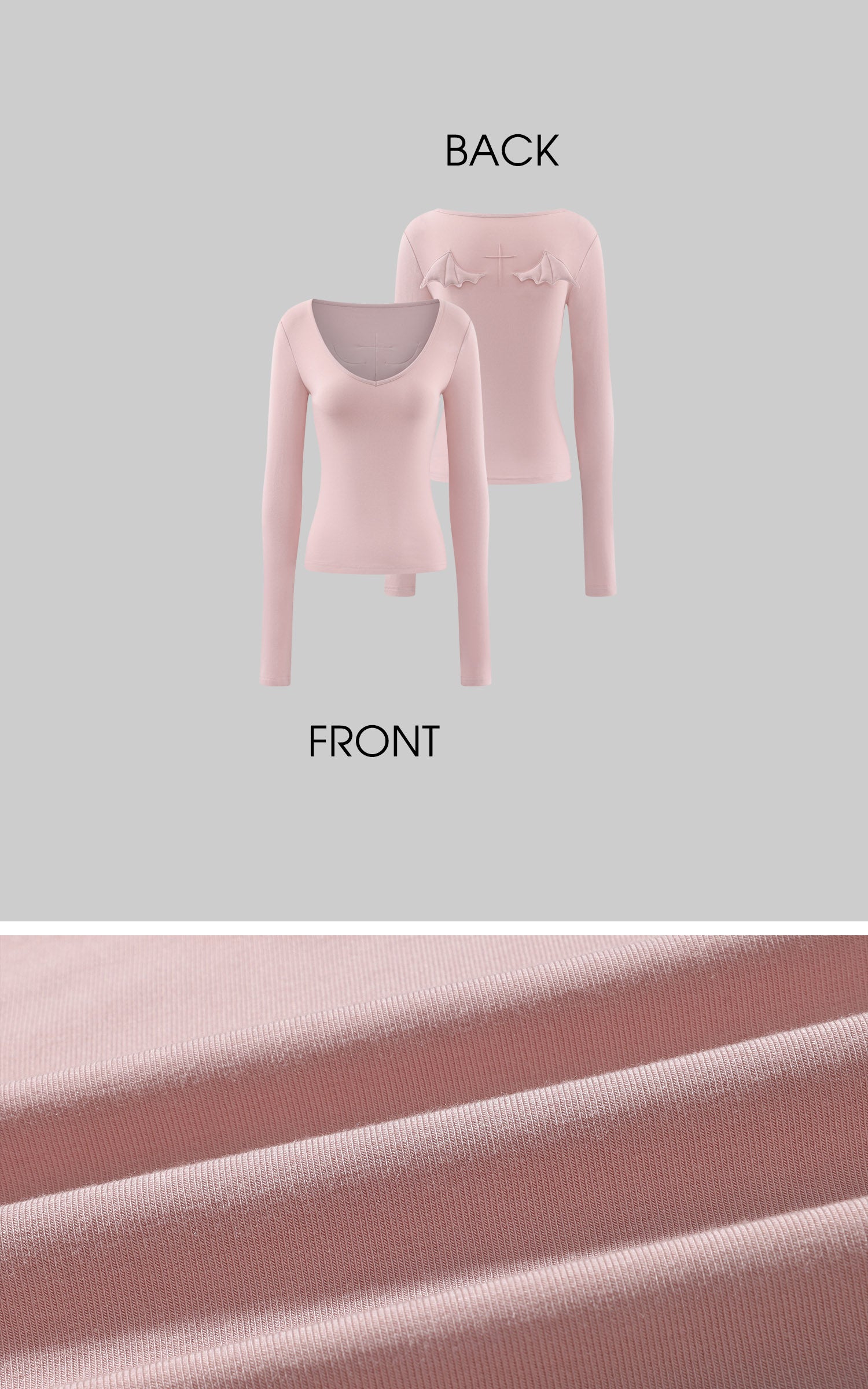 Rase le sol 조각된 박쥐 날개 디테일 슬림핏 긴팔 티셔츠