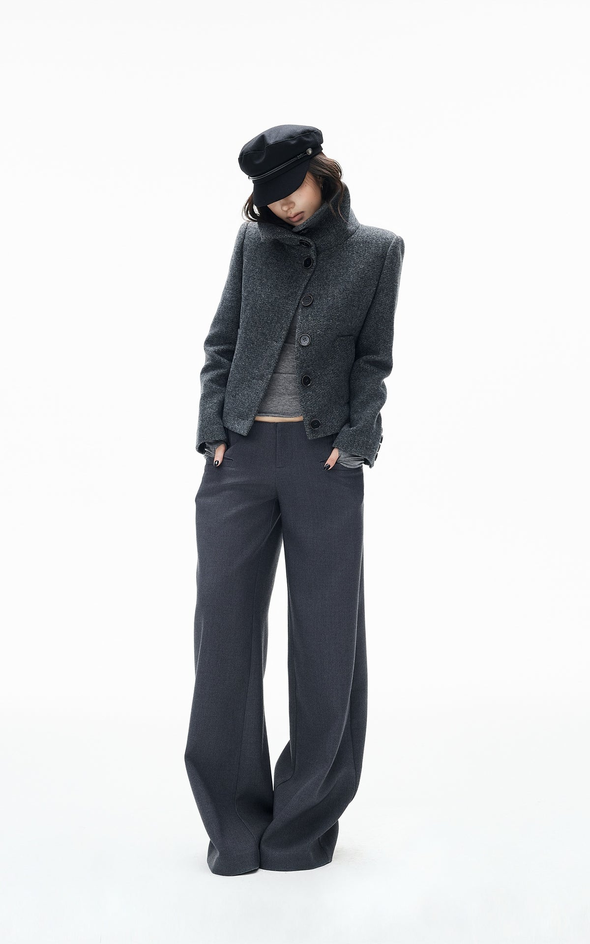 IAMXIAA Sculpted Funnel-Neck Fitted Jacket with Structured Shoulders