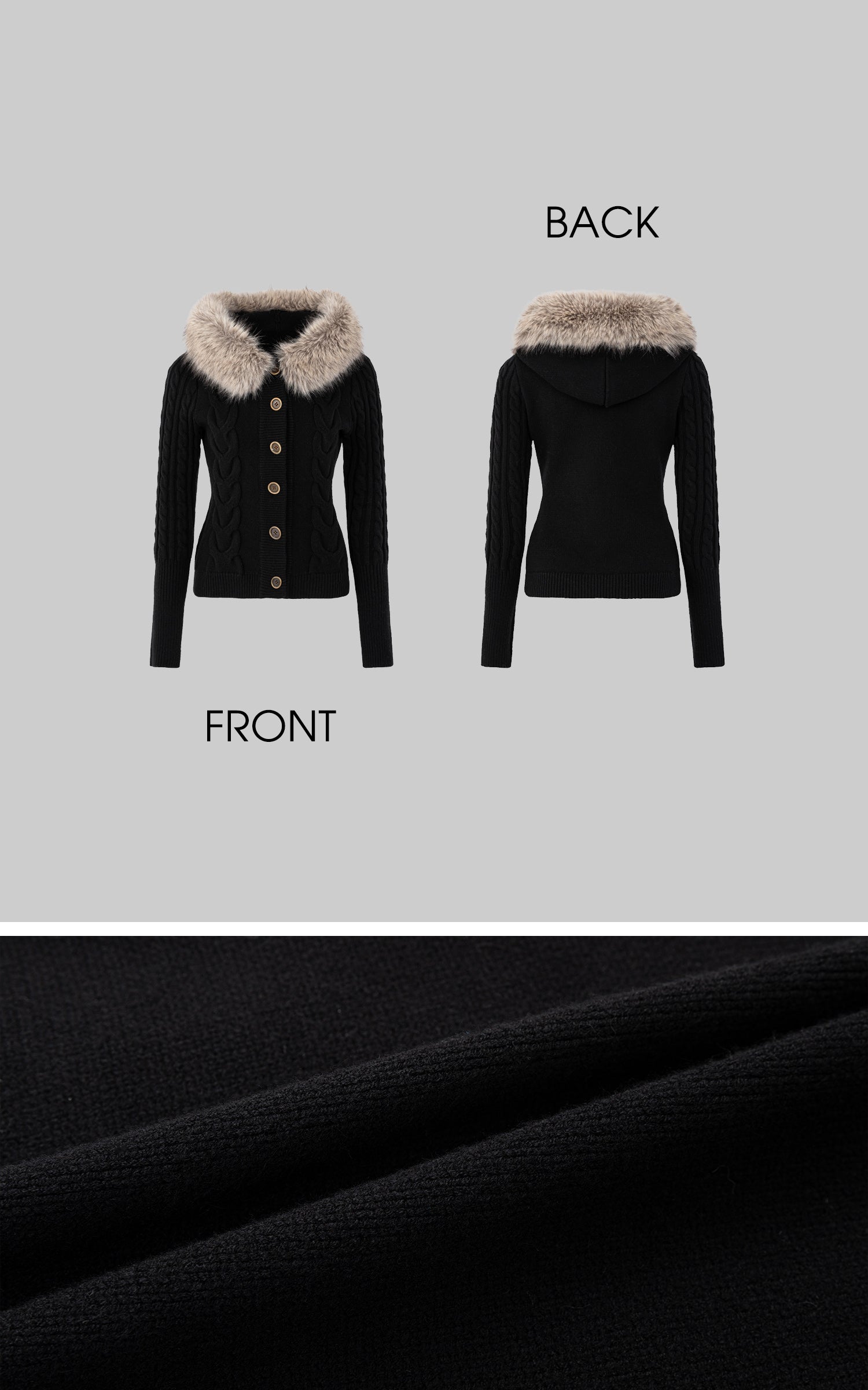 IAMXIAA 페이크 퍼 후드 케이블 니트 후디