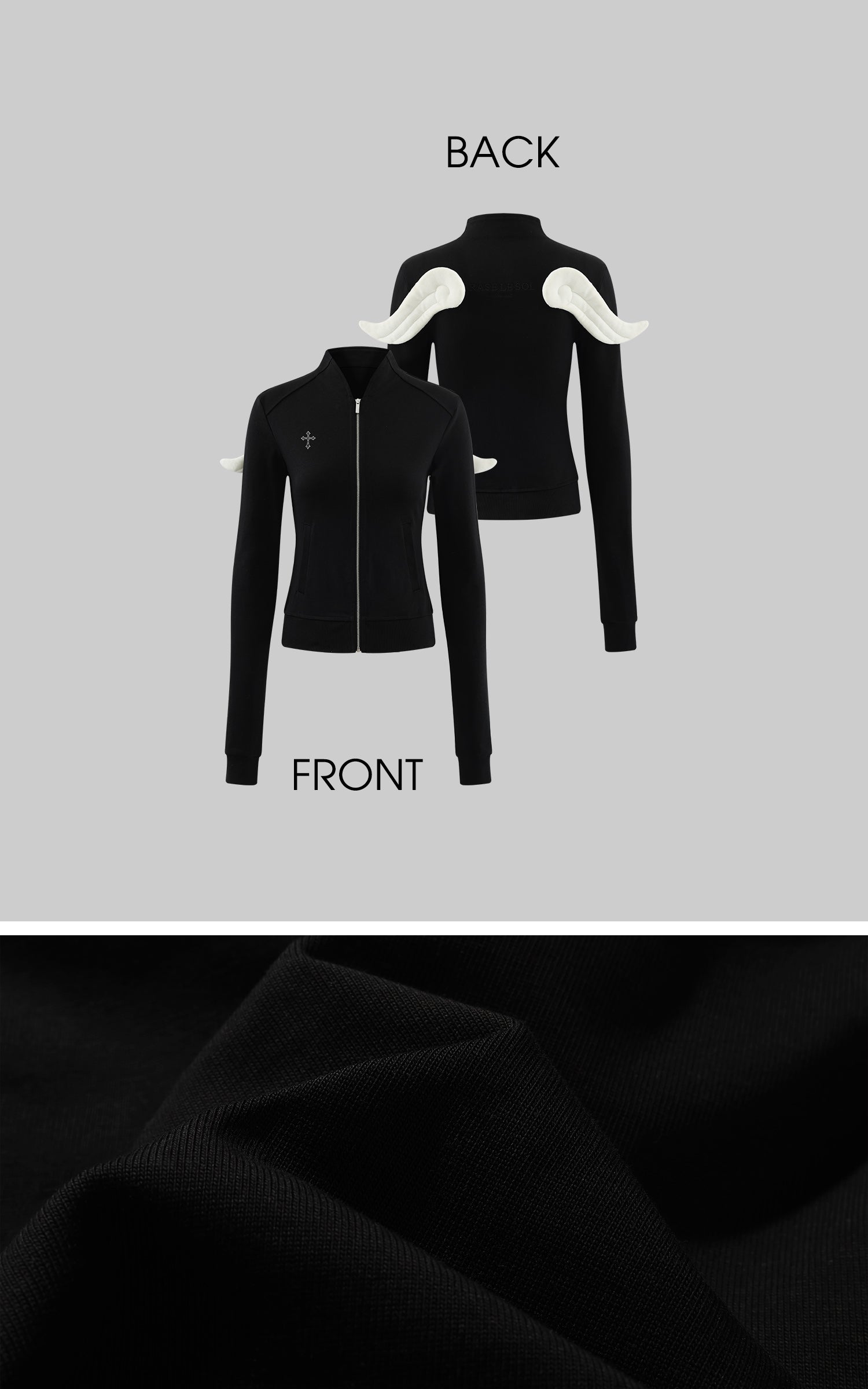 Rase le sol Wing Hoodie Black Fitted Cotton Long Sleeve Top