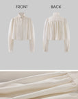Hydrae Gathered High-Neck Cropped Shirt with Convertible Collar and Sculpted Volume Sleeves