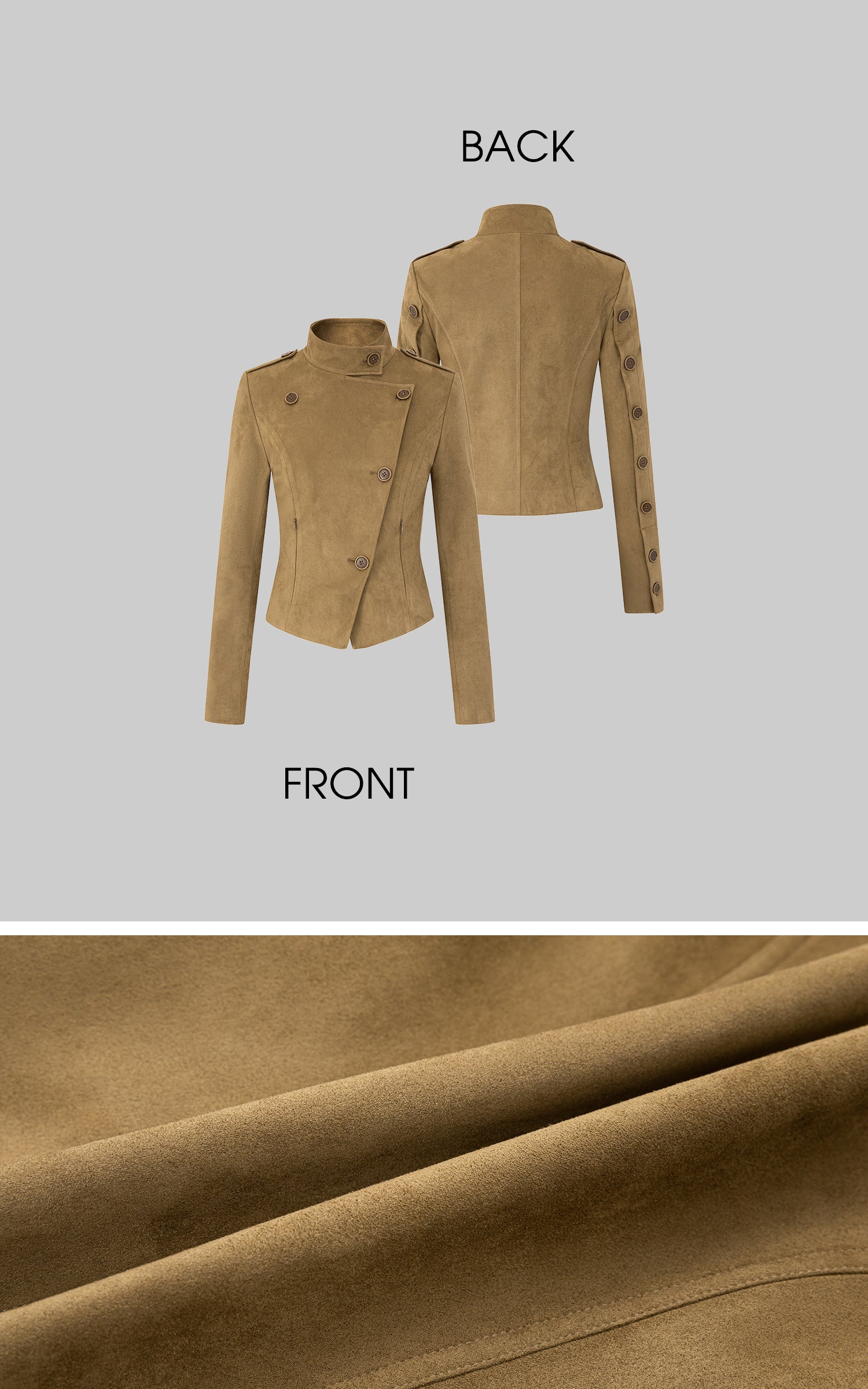 IAMXIAA Veste ajustée en similicuir de vachette à col montant
