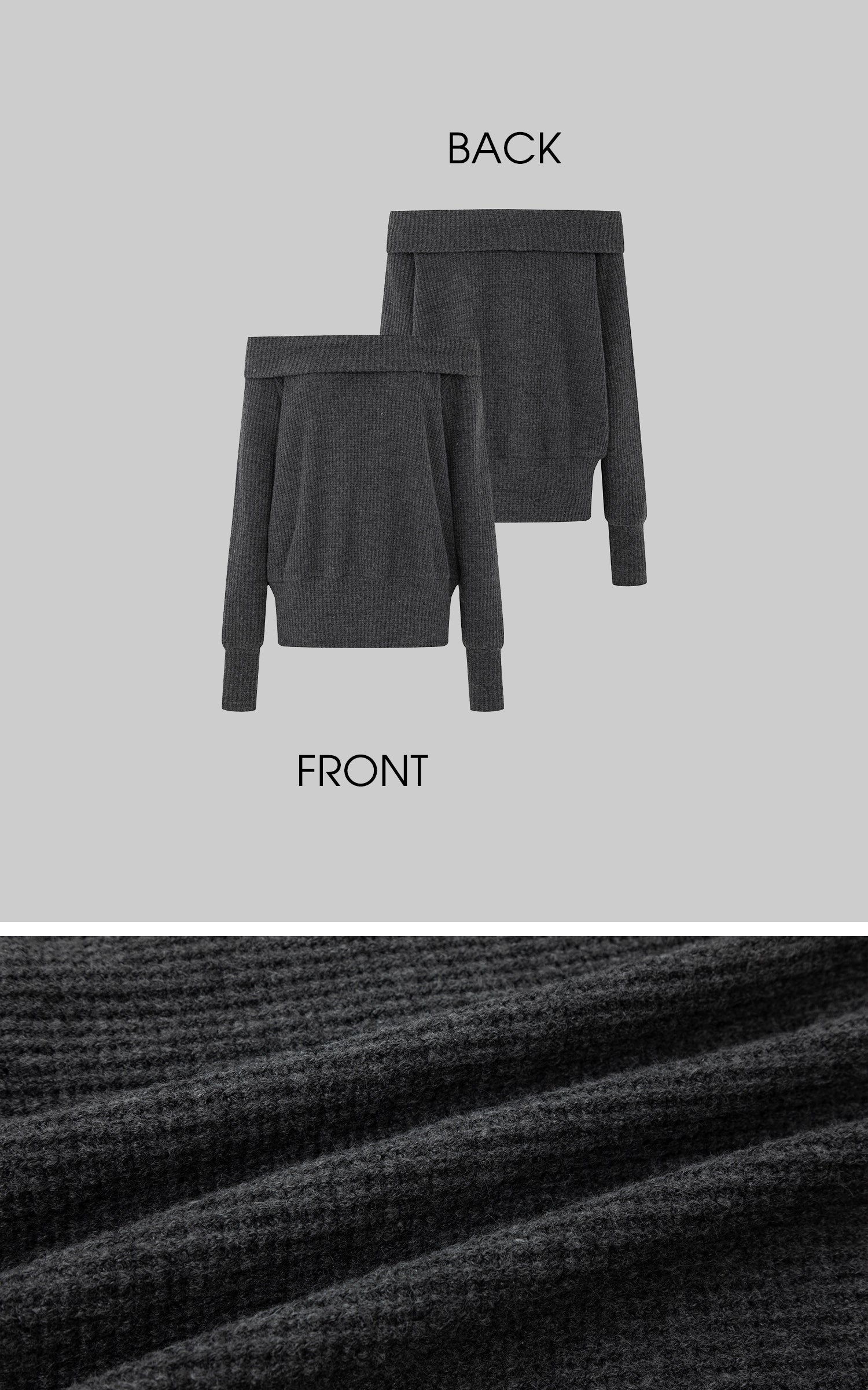 IAMXIAA Off-Shoulder Knit Sweater Charcoal Grey Pullover