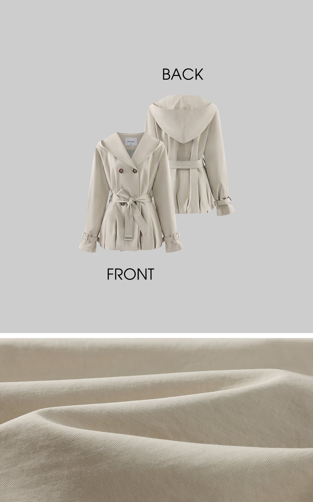 0122stepll Hooded Belted Trench Jacket
