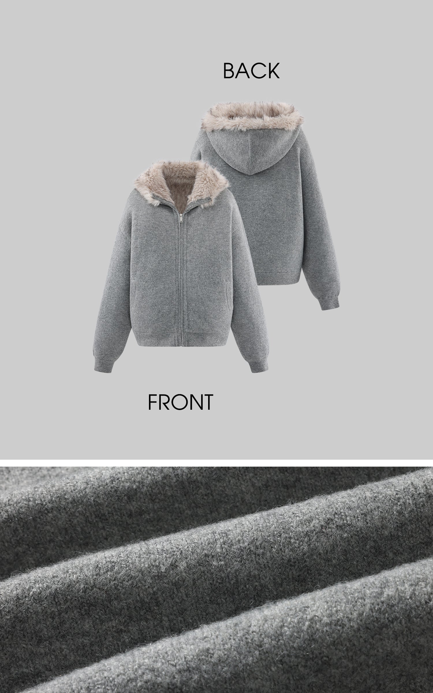 WARDEN EDGE Furry Hood Jacket &amp; Knit Hood Hat Set with Slim Top and Drawstring Shorts