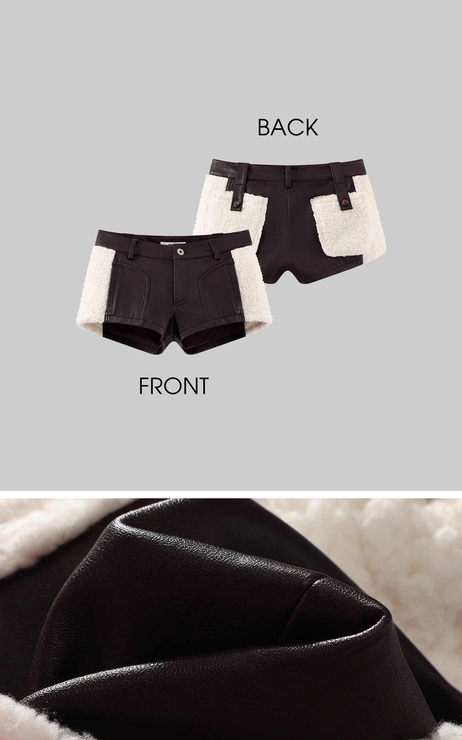 WARDEN EDGE Short en similicuir à empiècements avec détails contrastés en shearling