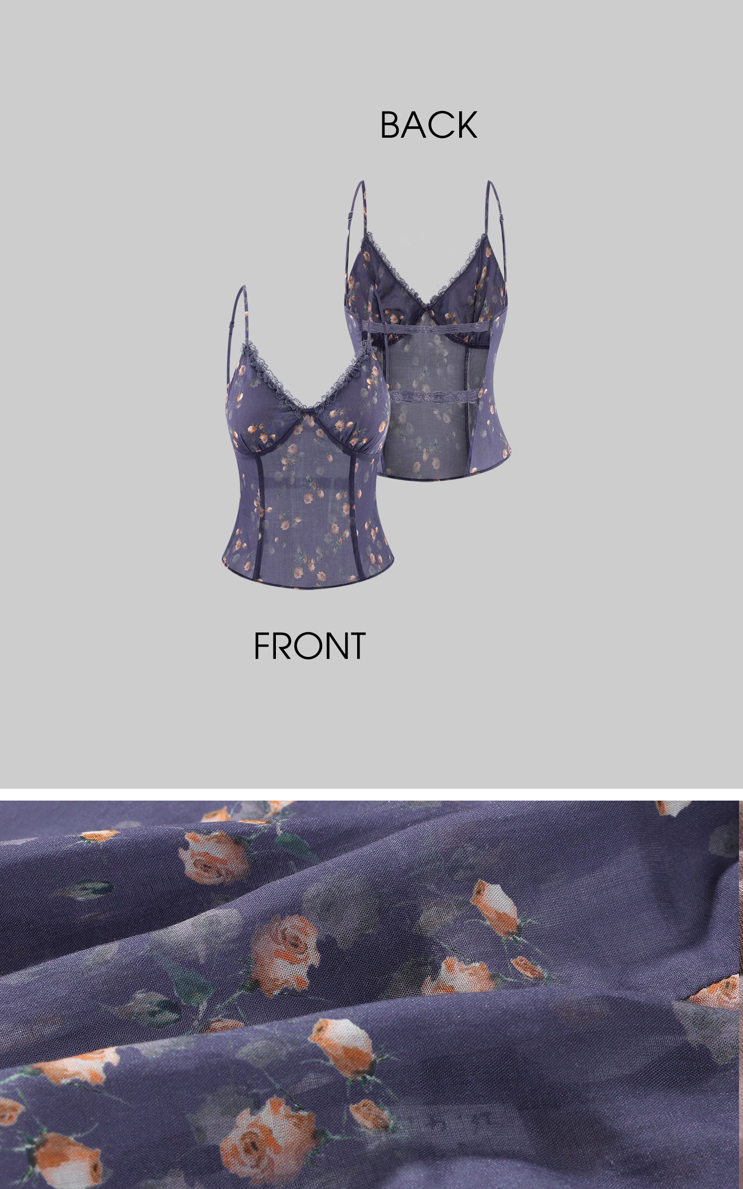 Hydrae Sheer Floral Lace Trim Corset Camisole Top