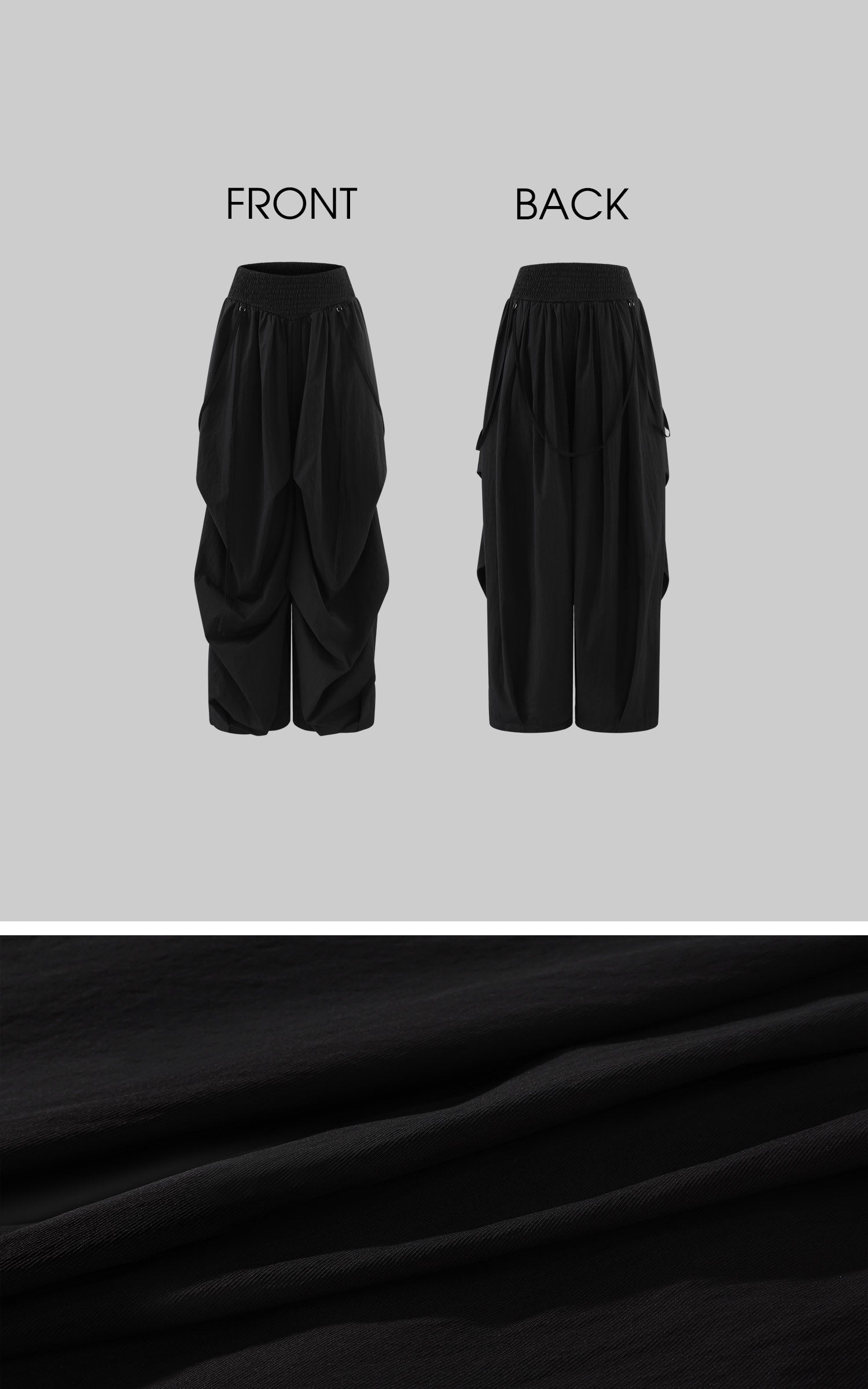 WARDEN EDGE Draped Cargo Pants with Wide Leg Silhouette and Adjustable Drawstring Hem