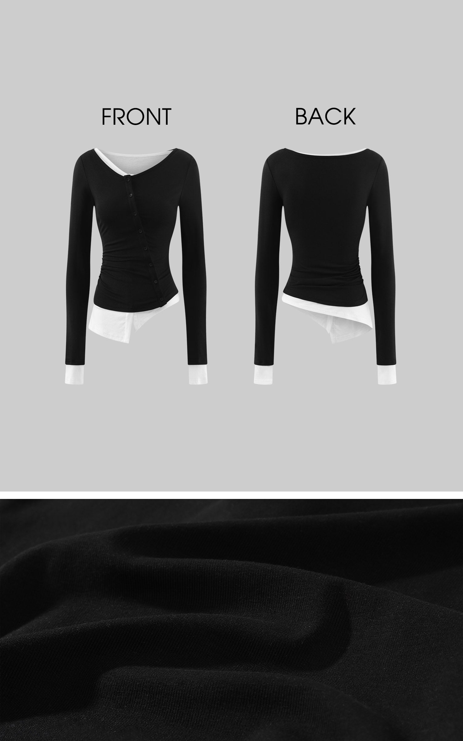 WARDEN EDGE Asymmetric Layered Button Long Sleeve Top