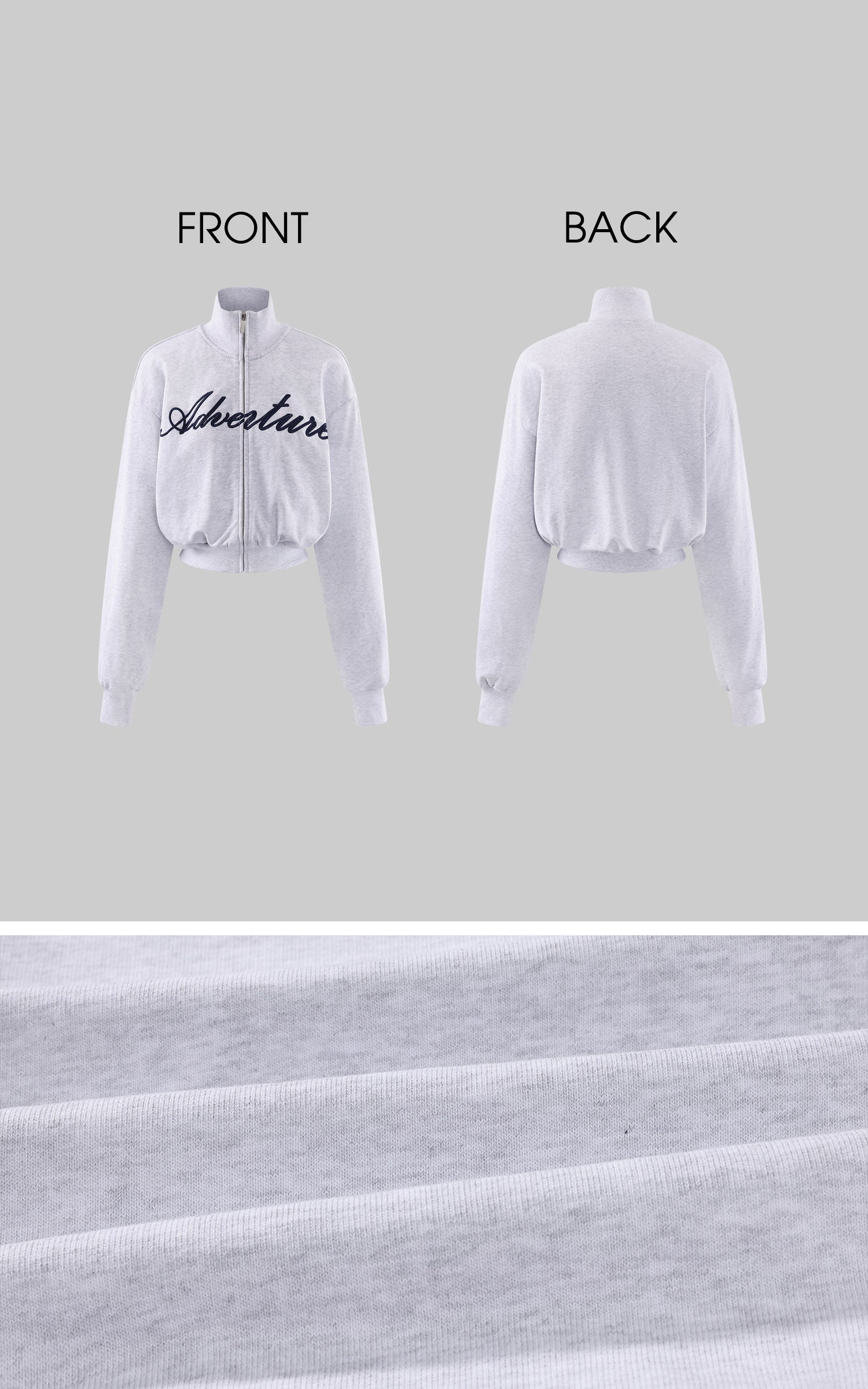ROVENTE Cropped Zip Jacket and Mini Shorts Set with Embroidered Script Detail and Relaxed Sporty Silhouette