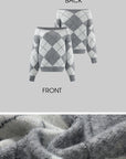 WARDEN EDGE Argyle Off Shoulder Oversized Knit Sweater